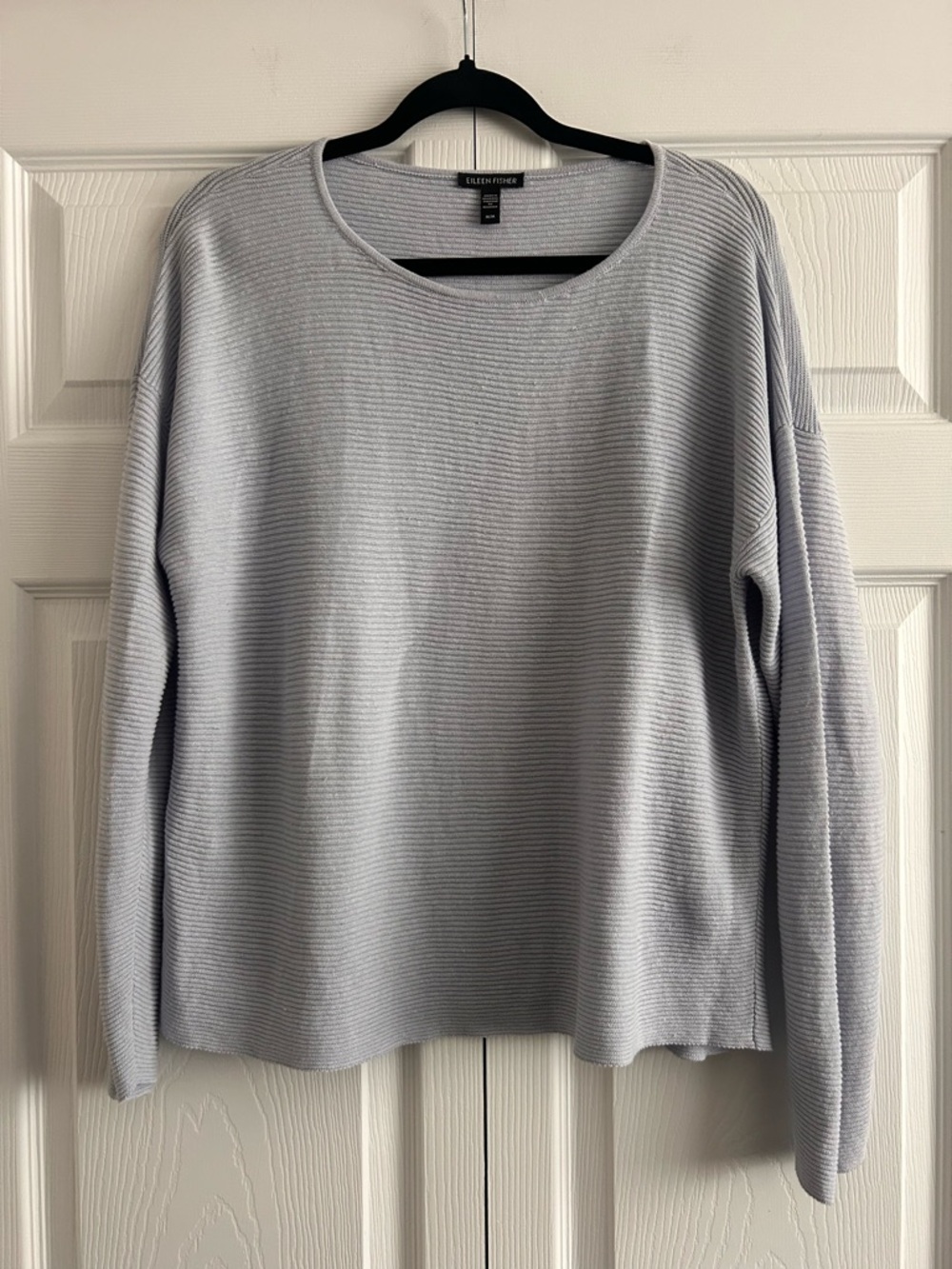 Eileen Fisher Light Blue Organic Cotton Linen Textured Sweater.